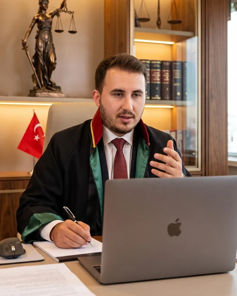Online avukat randevusunda müvekkiliyle görüntülü görüşen Harbiye Hukuk avukatı